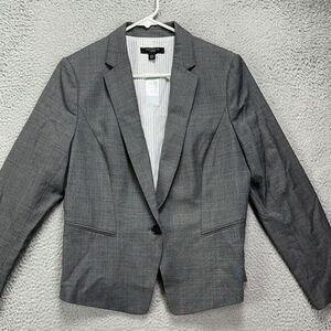 Ann Taylor Wool Blazer Womens 12P Petite Grey Blend 1 Button Coat Pocket NEW